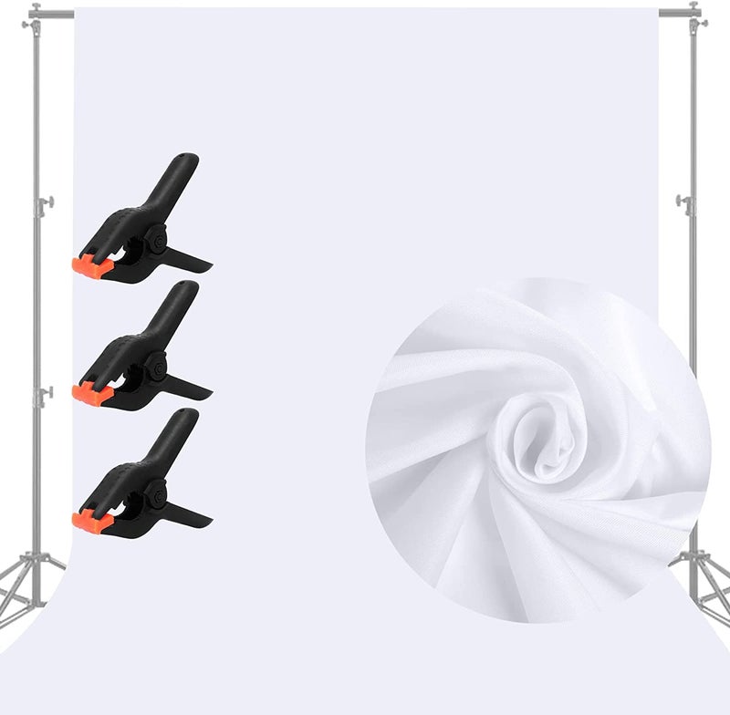 HIFFIN 8 x 12 FT White LEKERA Backdrop Photo Light Studio Photography Background with 3 pcs Backdrop Support Spring Clamp 4.3"/11cm - Image 1
