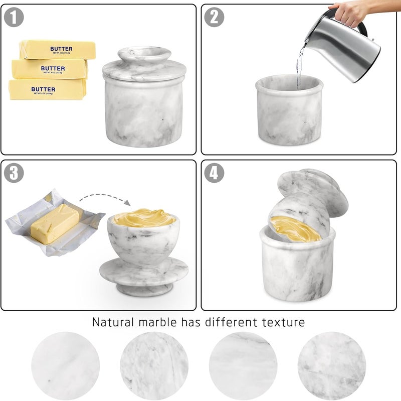 TABHOUKIT Butter Crock with Lid, Soft Spreadable Butter keeper, Marble French Butter Keeper to Leave On Counter, Butter Dish, Home and Kitchen Decor for Countertop (White Grey, Large) - Image 4