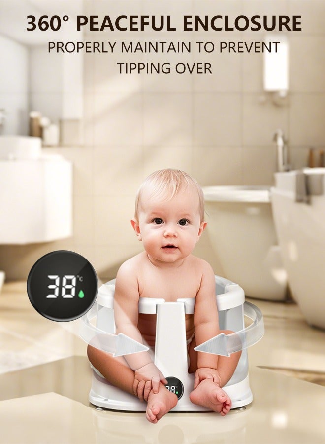 Baby Bath Seat for Babies 6M+, Non-Slip Infant Bathtub Chair with Soft Cushion & 4 Suction Cups, Sit-Up Toddler Bath Seat with Temperature-Sensing Colors, Baby Bather & Shower Chair Support, Grey - Image 1