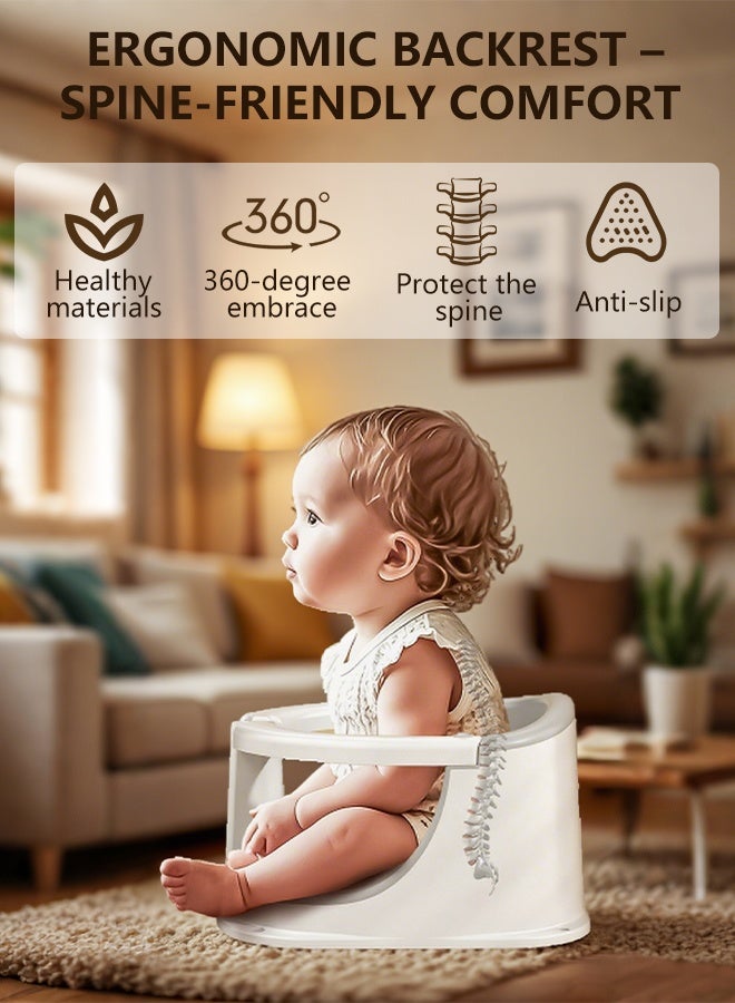 Baby Bath Seat for Babies 6M+, Non-Slip Infant Bathtub Chair with Soft Cushion & 4 Suction Cups, Sit-Up Toddler Bath Seat with Temperature-Sensing Colors, Baby Bather & Shower Chair Support, Grey - Image 5