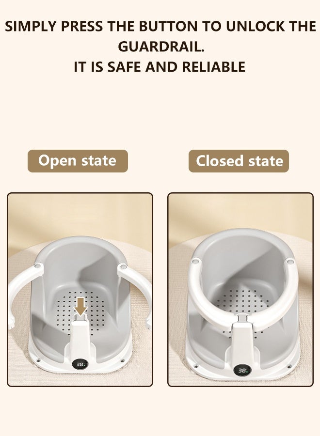 Baby Bath Seat for Babies 6M+, Non-Slip Infant Bathtub Chair with Soft Cushion & 4 Suction Cups, Sit-Up Toddler Bath Seat with Temperature-Sensing Colors, Baby Bather & Shower Chair Support, Grey - Image 3