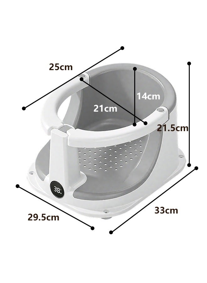 Baby Bath Seat for Babies 6M+, Non-Slip Infant Bathtub Chair with Soft Cushion & 4 Suction Cups, Sit-Up Toddler Bath Seat with Temperature-Sensing Colors, Baby Bather & Shower Chair Support, Grey - Image 4