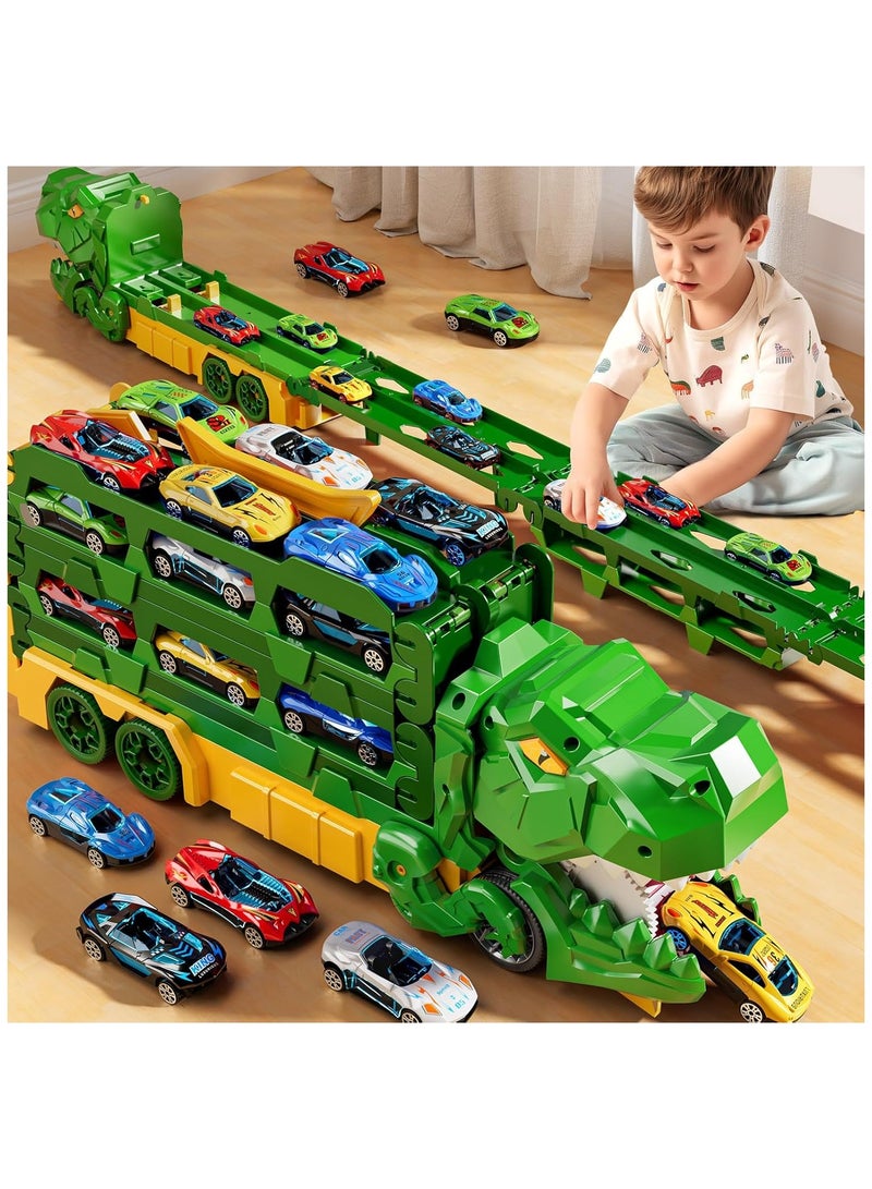 Toddler Toys Car Track Set for 3 4 5 6 Years Old Boys, Dinosaur Transporter Car Race Track with 12 Die-Cast Car Toys, Truck Toys Set Gifts for Age 3-12 Years Old Kids Boys Girls - Image 1
