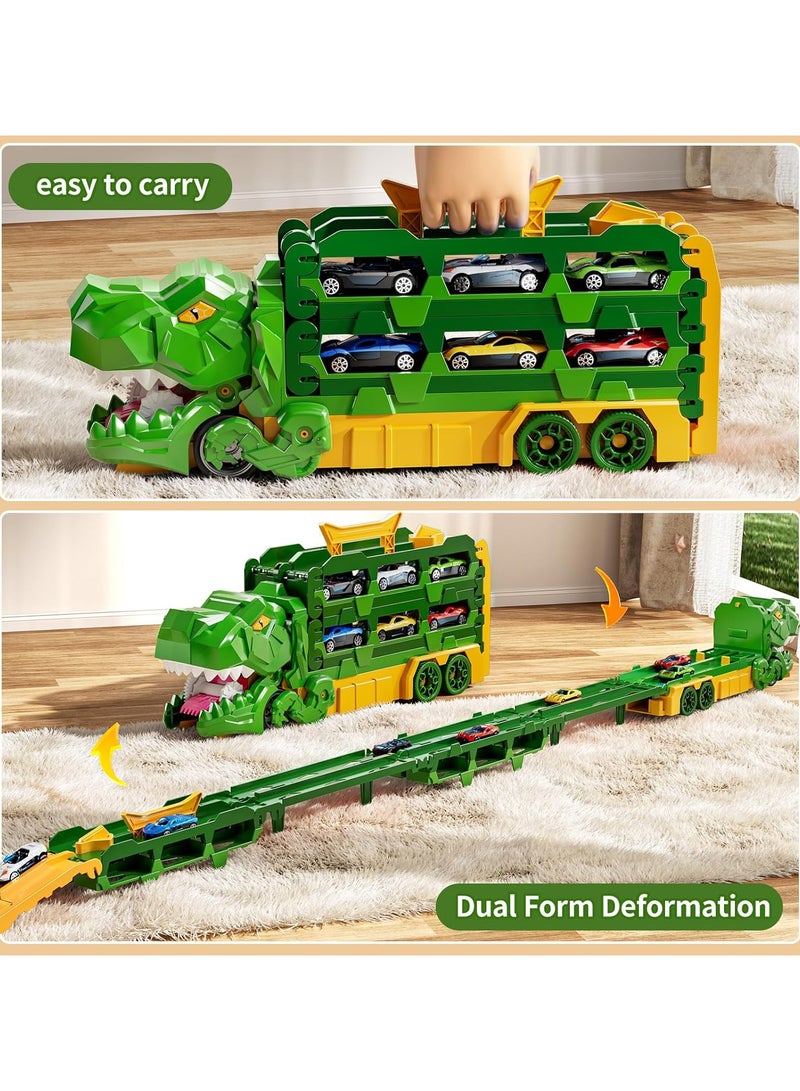 Toddler Toys Car Track Set for 3 4 5 6 Years Old Boys, Dinosaur Transporter Car Race Track with 12 Die-Cast Car Toys, Truck Toys Set Gifts for Age 3-12 Years Old Kids Boys Girls - Image 3