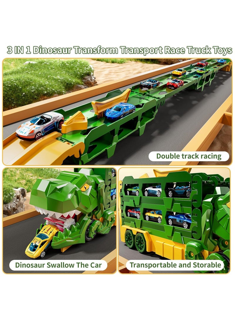 Toddler Toys Car Track Set for 3 4 5 6 Years Old Boys, Dinosaur Transporter Car Race Track with 12 Die-Cast Car Toys, Truck Toys Set Gifts for Age 3-12 Years Old Kids Boys Girls - Image 4