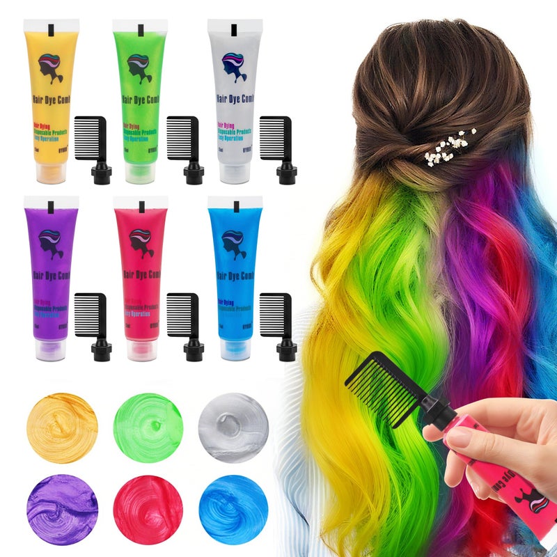 Byhoo بايهيو 6 قطع صبغة شعر مؤقتة للشعر الداكن، طباشير شعر للفتيات، صبغة شعر للأطفال، لون شعر قابل للغسل، هدايا للفتيات من 7-13 سنة في عيد الميلاد - Image 1