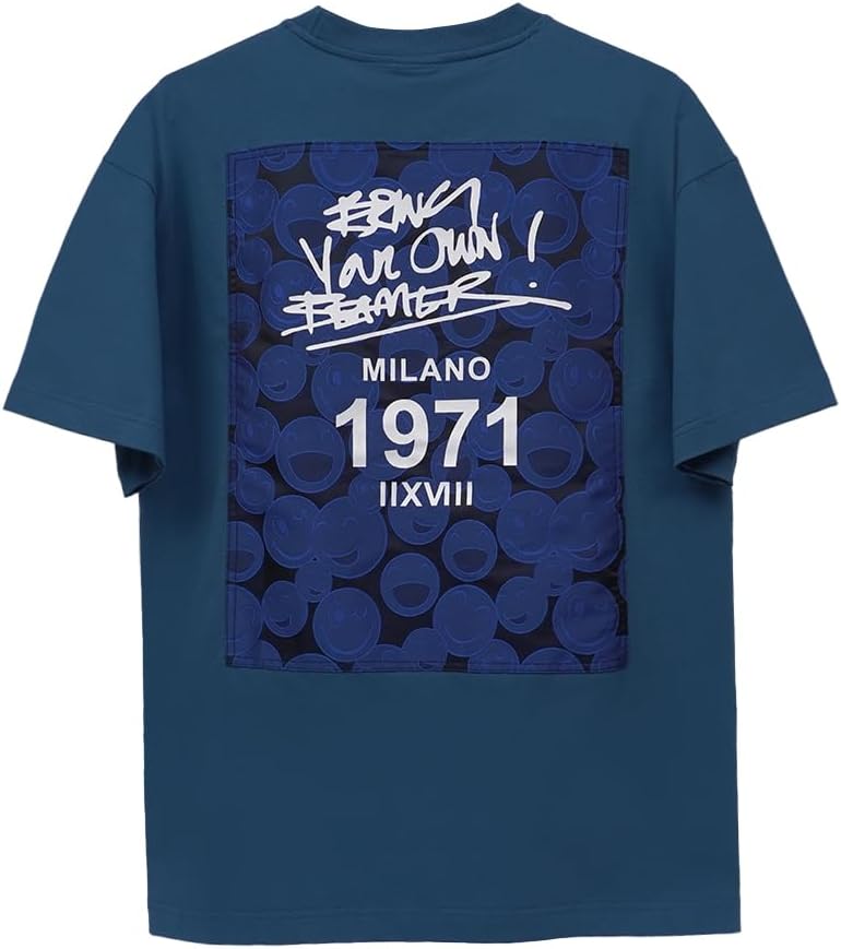 CEDRO تي شيرت جرافيك رجالي كبير من سيدرو باللون الأزرق - Image 2