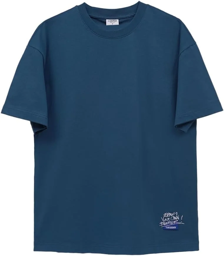 سيدرو Cedro Men's Oversize Graphic Tee in Blue