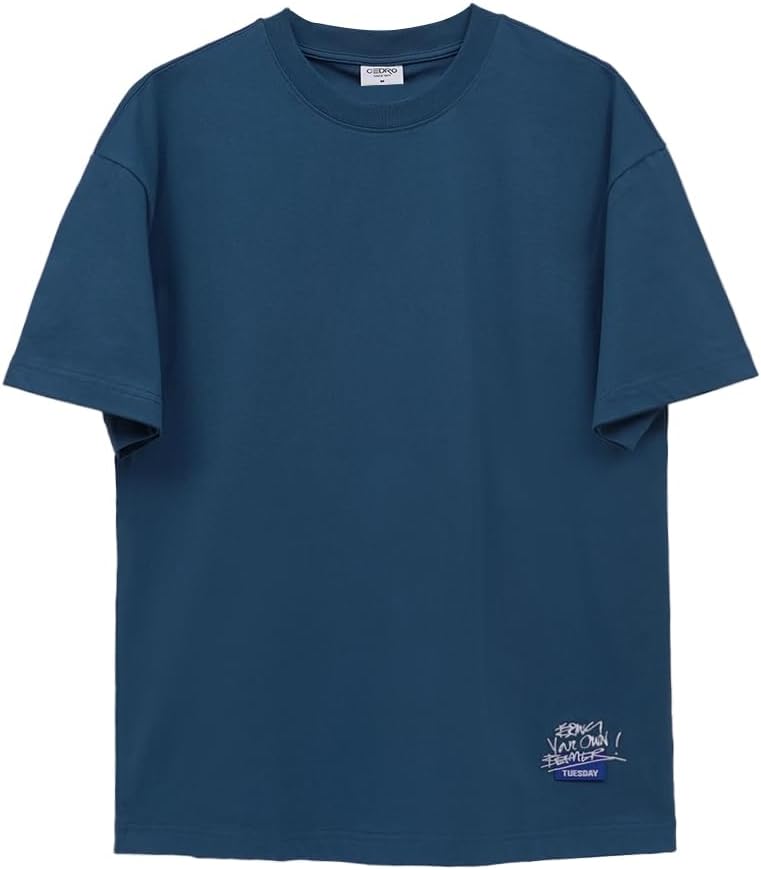 CEDRO تي شيرت جرافيك رجالي كبير من سيدرو باللون الأزرق - Image 1