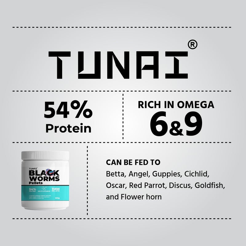 TUNAI حبوب الديدان السوداء الأسترالية من توناي معززة بـ 54% بروتين (1MM، 100غ) طعام سمك للبيتا البالغة، الجوبي، السيكلد، الأوسكار، الببغاء الأحمر، الديسكس، سمك الذهب وفلور هورن - Image 2