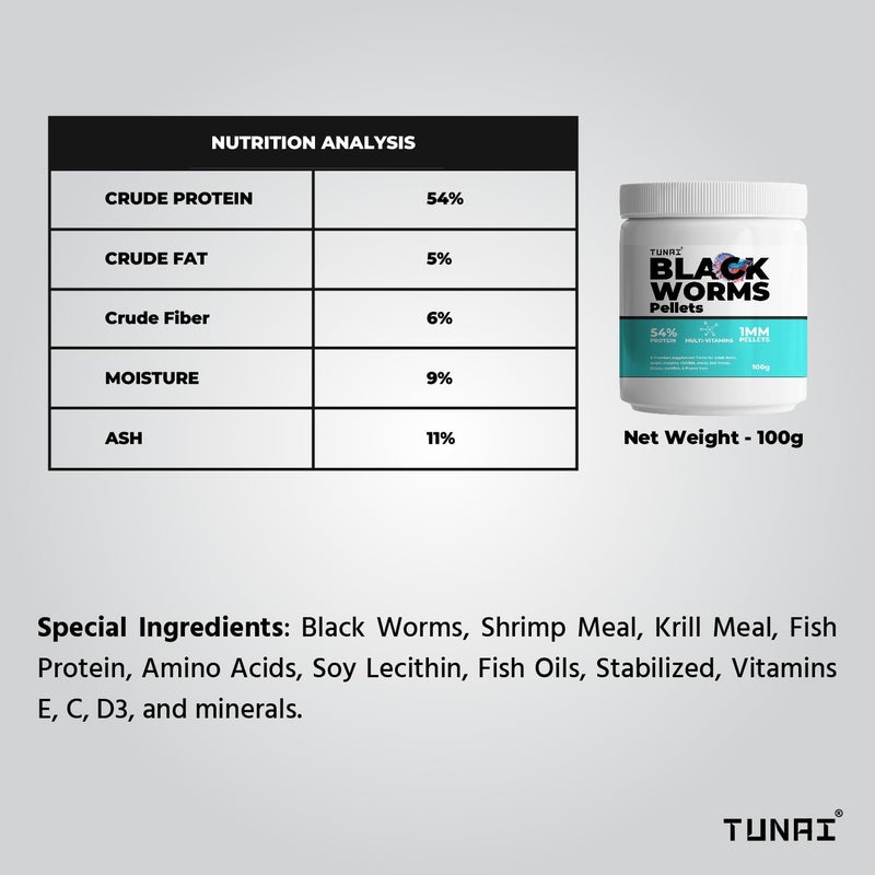TUNAI حبوب الديدان السوداء الأسترالية من توناي معززة بـ 54% بروتين (1MM، 100غ) طعام سمك للبيتا البالغة، الجوبي، السيكلد، الأوسكار، الببغاء الأحمر، الديسكس، سمك الذهب وفلور هورن - Image 4