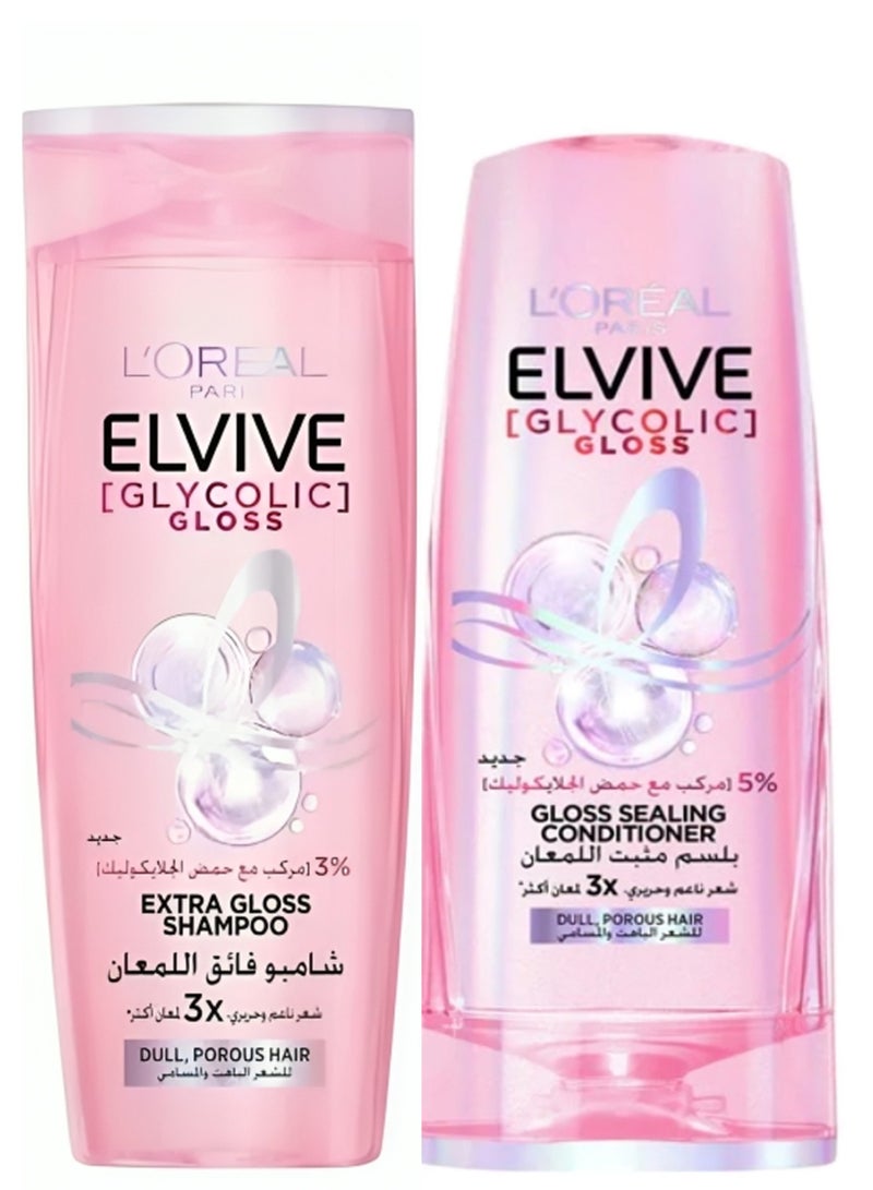 L'OREAL PARIS Loreal Paris Elvive Glycolic Gloss  Conditioner For Dull ,Porous Hair- 200Ml+ Loreal Paris Elvive Glycolic Gloss Shampoo For Dull ,Porous Hair- 200M