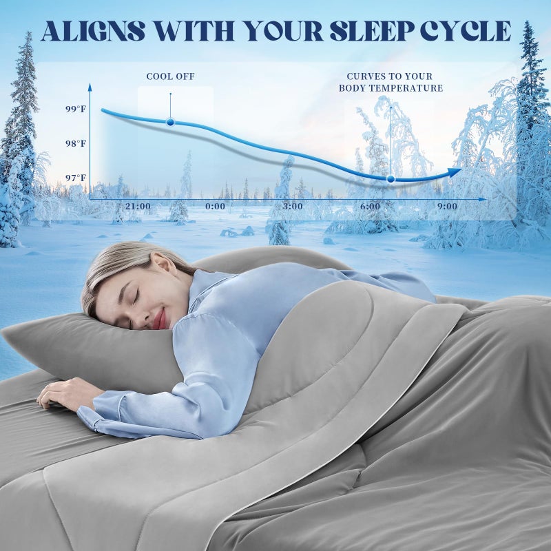 FineMay Cooling Comforter Queen Size, Double-Sided Cooling Blanket for Hot Sleepers & Night Sweats, Arc-Chill Q-Max > 0.4 Breathable Ice Blanket, Lightweight Cold Comforter (80''x90'', Light Grey) - Image 2