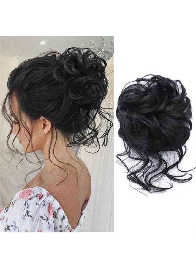 KETHBE Messy Bun Hair Piece Tousled Updo Hair Buns Extension Elastic Hair Band Hair Pieces Curly Hair Bun Scrunchie For Women (Black)  - Image 1