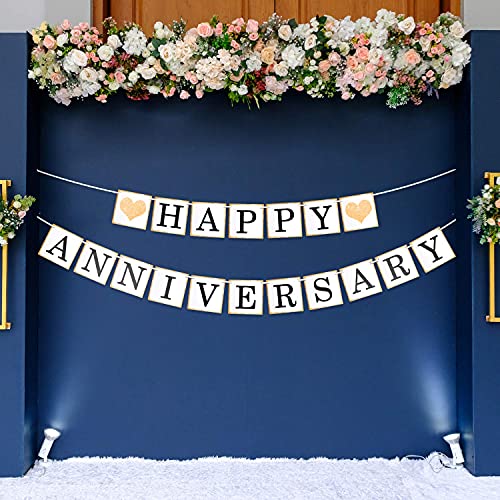 Festiko®Happy Anniversary Banner - Gold Foiled for Wedding Anniversary Party Decoration White - Image 5