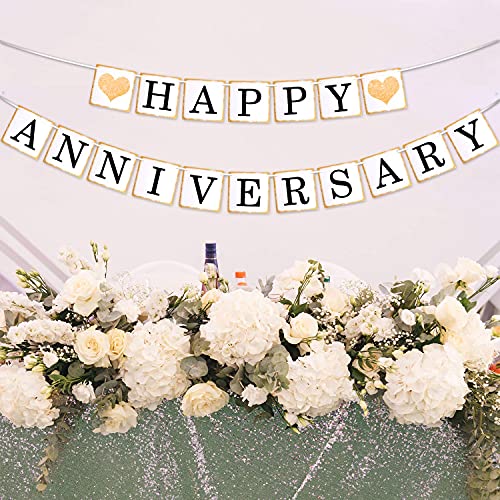 Festiko®Happy Anniversary Banner - Gold Foiled for Wedding Anniversary Party Decoration White - Image 4