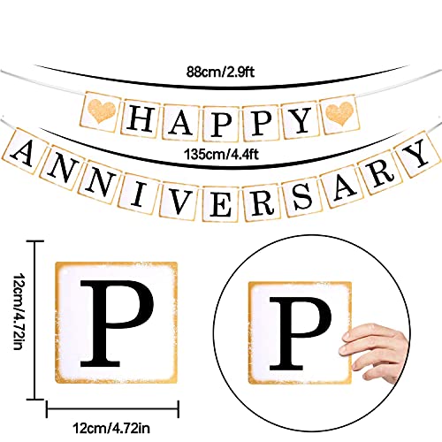 Festiko®Happy Anniversary Banner - Gold Foiled for Wedding Anniversary Party Decoration White - Image 2