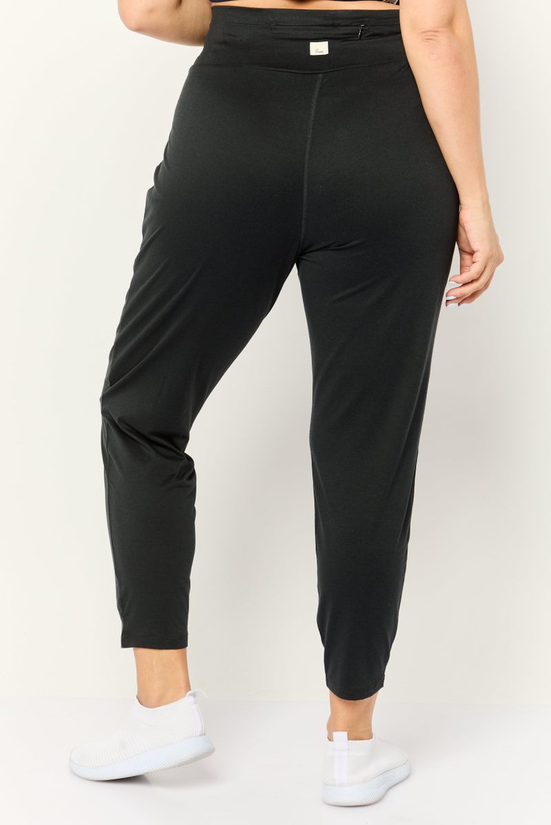 Beause Women Regular Fit Straight Leg Plain Jogger Pants, Black - Image 3
