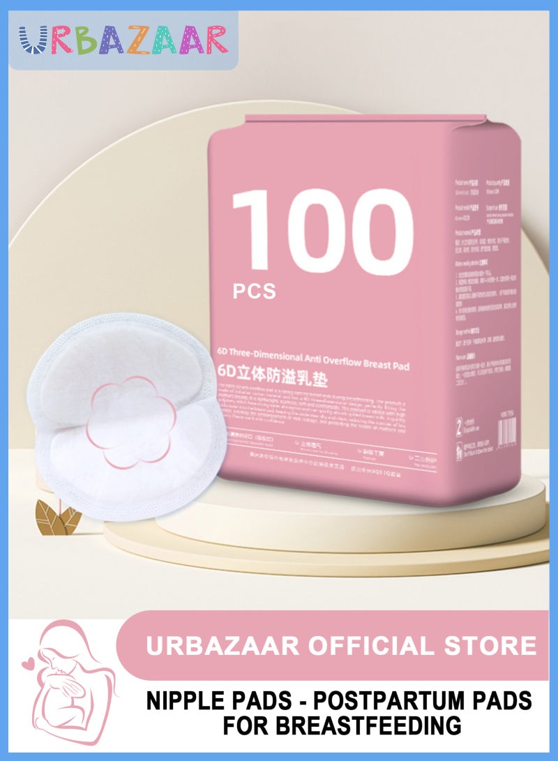 URbazaar Super Absorbent & Featherlight Disposable Nursing Pads 100 Count, Stay Dry, Soft & Breathable Breast Pads for Leaking Milk, Leakproof, Individually Packaged Breastfeeding Essentials for Moms - Image 1