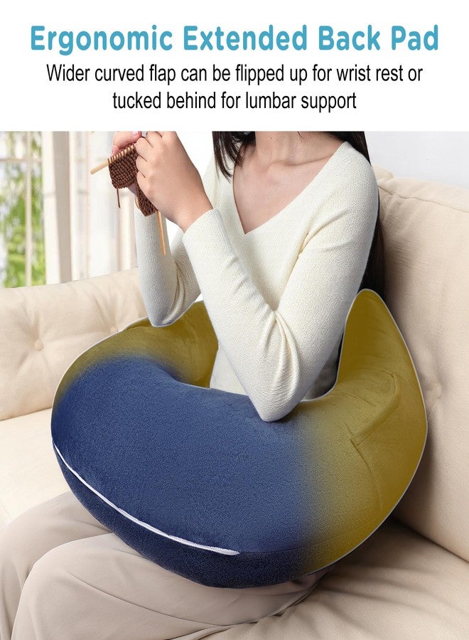 DREAMANIA Crochet Lap Support Pillow - Multi-Purpose Reading Pillow for Gaming/Working/Nursing, with Removable Extra Back Pillow for Lumbar & Back Support, Enlarged U-Shape Gaming Lap Pillow, Blue - Image 2