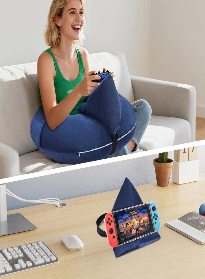 DREAMANIA Crochet Lap Support Pillow - Multi-Purpose Reading Pillow for Gaming/Working/Nursing, with Removable Extra Back Pillow for Lumbar & Back Support, Enlarged U-Shape Gaming Lap Pillow, Blue - Image 3