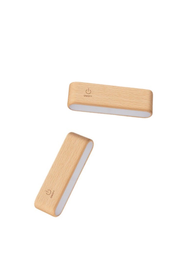 Loquat Nordic Solid Wood Led Small Table Lamp Modern Simple Bedroom Student Dormitory Hole-free Wall Lamp Wiring-free Bedside Lamp-Light Color:Beech Night Light (three-tone Lighting) - Image 1