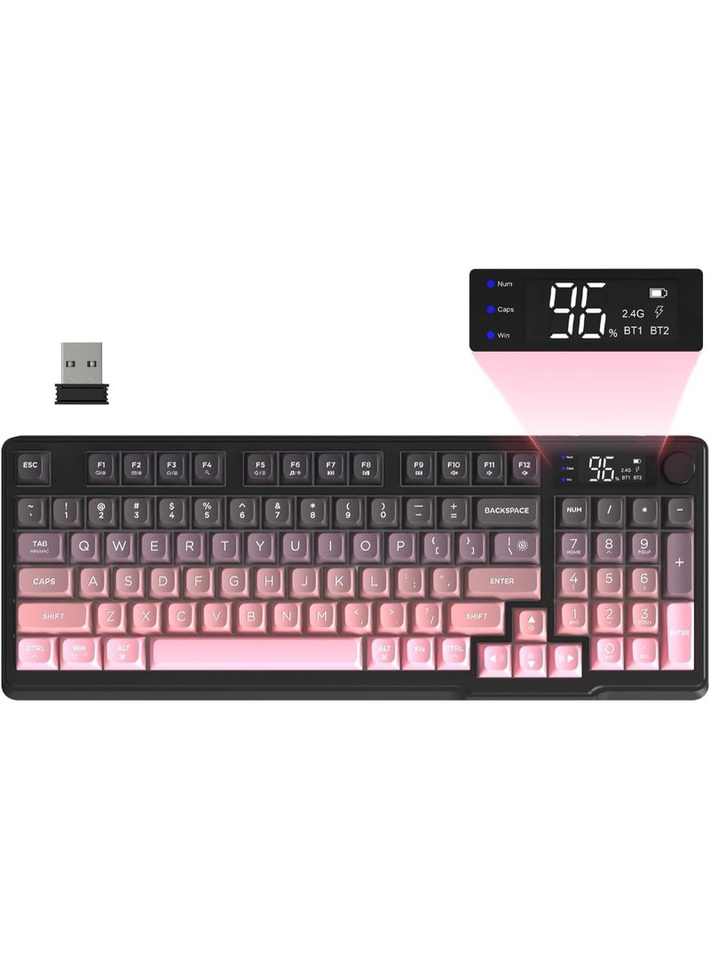 M96 Wireless Gaming Keyboard Creamy Membrane with Rainbow Backlight,Media Knob,LCD Screen,Dual Mode-Bluetooth/2.4Ghz,Ball Shape PBT Keycap 94 Key ANSI Layout for Win Mac PC Gamer(BlackBerry)