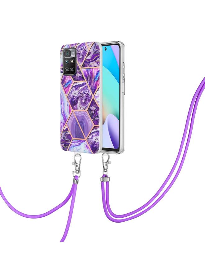 Case For Xiaomi Redmi 10 Electroplating Splicing Marble TPU Phone Case with Lanyard