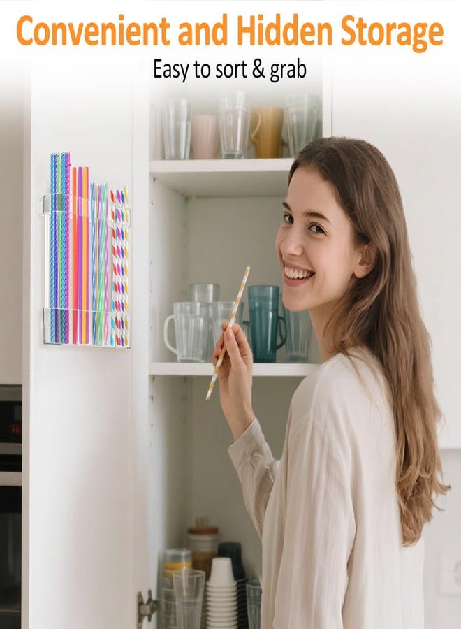 Spaclear Acrylic Straw Holder for Cabinet Door - Reusable Straw Storage Organizer with Ultra Sticky Adhesive, Space-Saving Straws Organizer for Kitchen Cupboard Counter Straws Container, 2 Pack - Image 4