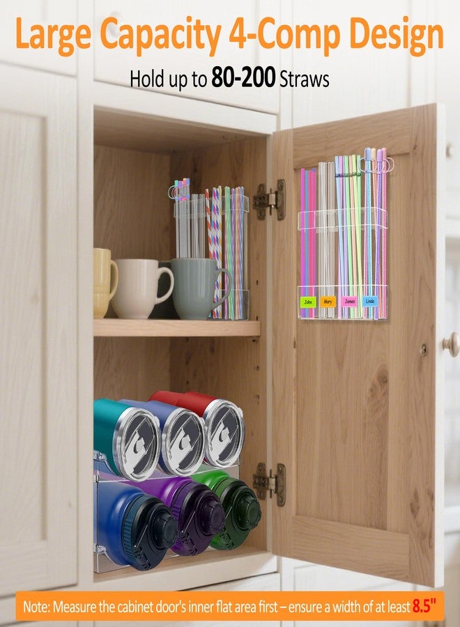 Spaclear Acrylic Straw Holder for Cabinet Door - Reusable Straw Storage Organizer with Ultra Sticky Adhesive, Space-Saving Straws Organizer for Kitchen Cupboard Counter Straws Container, 2 Pack - Image 2