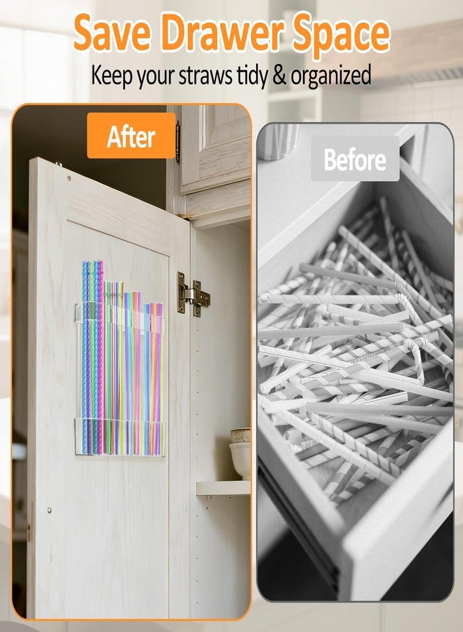 Spaclear Acrylic Straw Holder for Cabinet Door - Reusable Straw Storage Organizer with Ultra Sticky Adhesive, Space-Saving Straws Organizer for Kitchen Cupboard Counter Straws Container, 2 Pack - Image 3