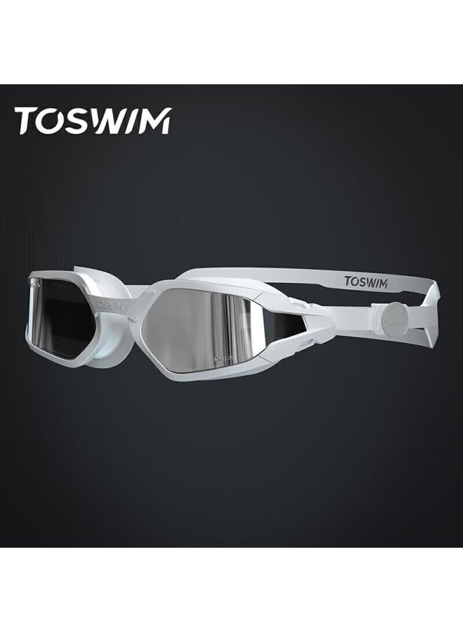 Toswim Myopia Swimming Goggles For Men And Women, High-definition Anti-fog Waterproof Left And Right Eye Prescription Swim Gl, Single Lens White Frame With Silver Coating, 400 Degree - Image 2