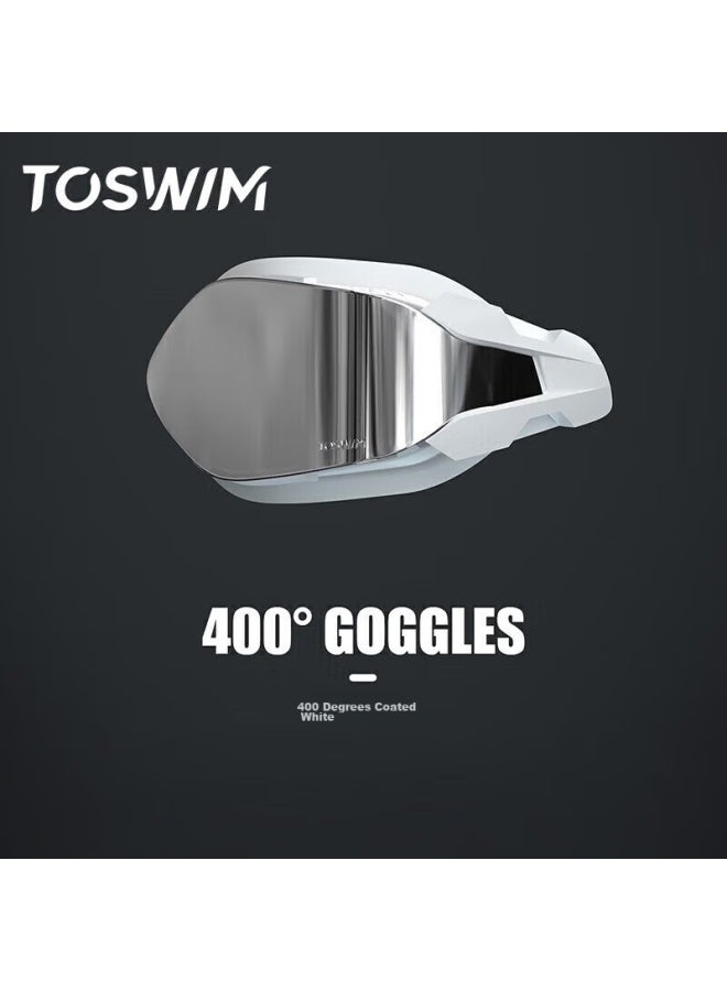 Toswim Myopia Swimming Goggles For Men And Women, High-definition Anti-fog Waterproof Left And Right Eye Prescription Swim Gl, Single Lens White Frame With Silver Coating, 400 Degree - Image 1
