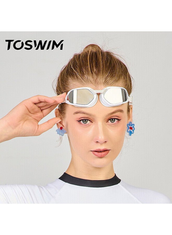 Toswim Myopia Swimming Goggles For Men And Women, High-definition Anti-fog Waterproof Left And Right Eye Prescription Swim Gl, Single Lens White Frame With Silver Coating, 400 Degree - Image 3
