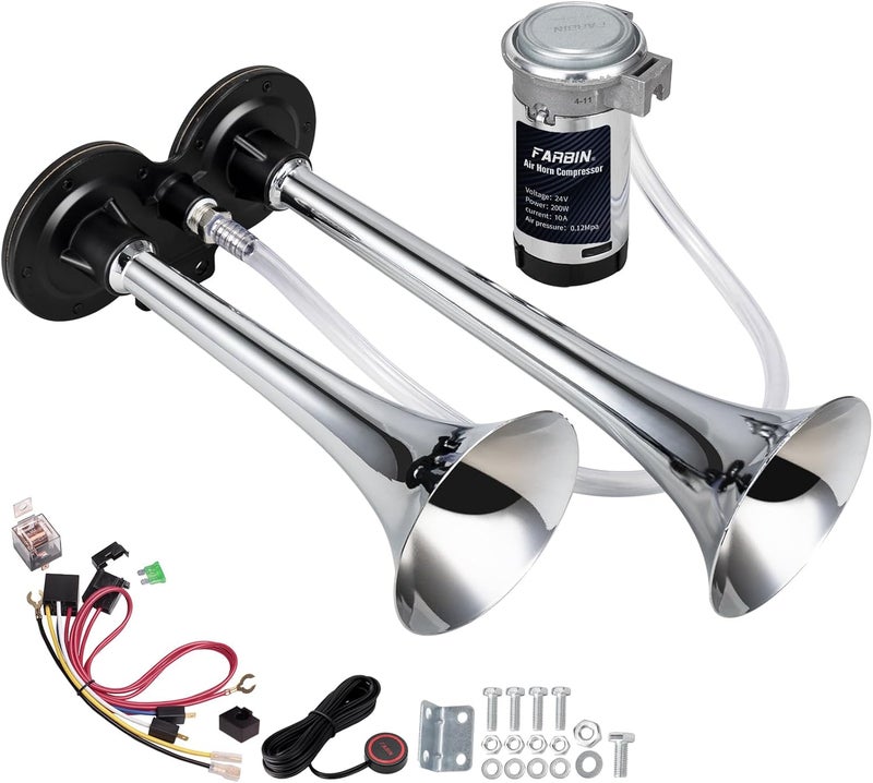 FARBIN بوق هواء فربين 24 فولت عالي الصوت مع بوق مزدوج من الزنك المطلي بالكروم وضاغط - Image 1