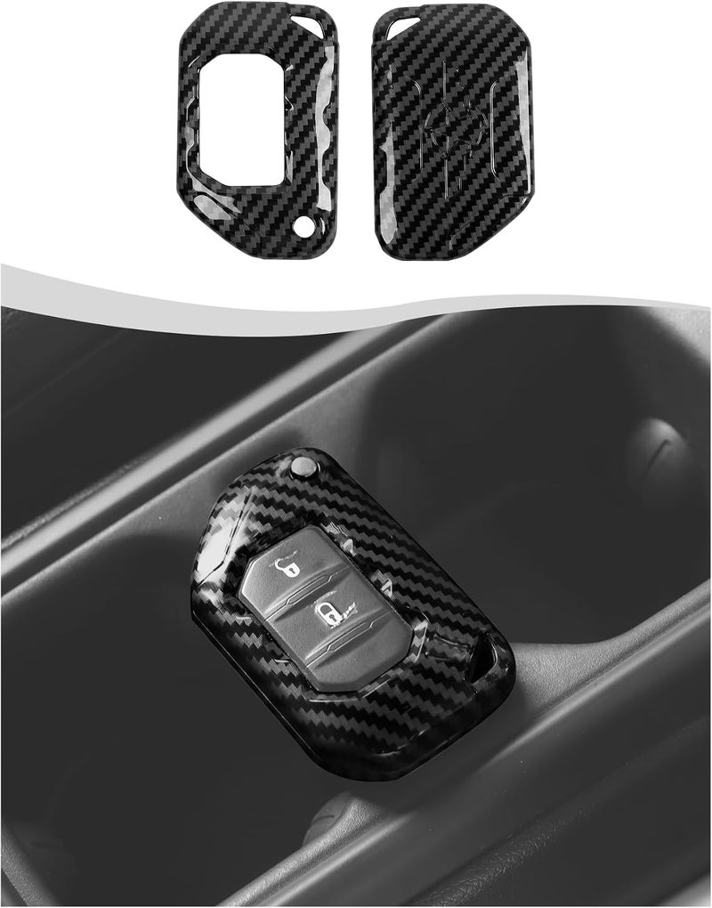 Hoolcar Key Fob Cover Case Key Holder Shell Remote Control Smart Key Fob Protector Compatible with Jeep Wrangler JL JLU & Gladiator JT 2018-2025, Carbon Fiber - Image 1