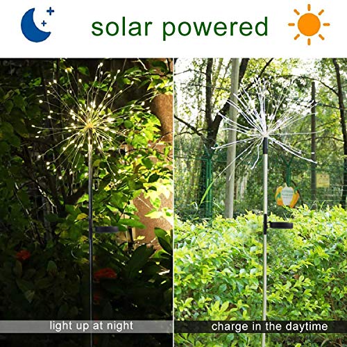 NiniTe LIGHTS 2 Pack Solar Garden Lights, 120 LED Solar Firework Lights Outdoor, Decorative Stake String Lights for Walkway Backyard Pathway Patio Christmas Wedding Party (2, Warm White) - Image 3