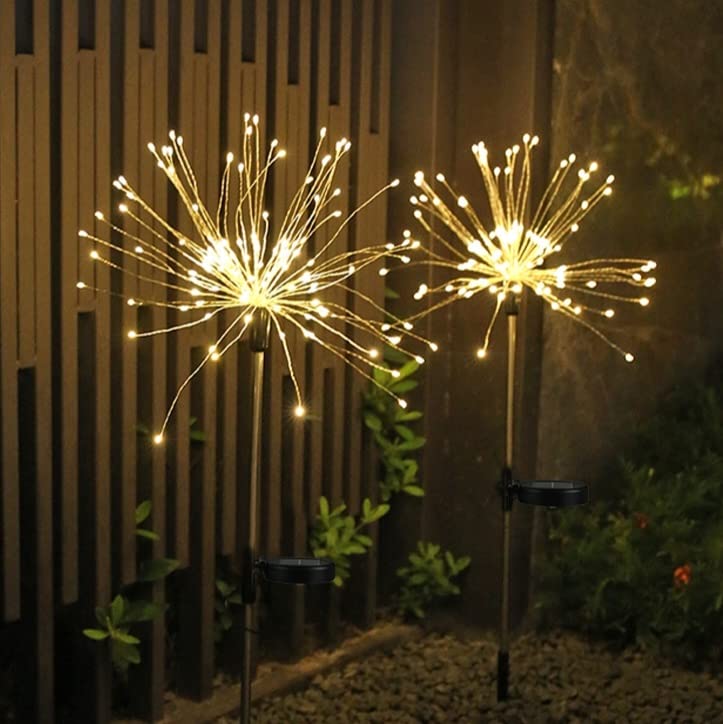 NiniTe LIGHTS 2 Pack Solar Garden Lights, 120 LED Solar Firework Lights Outdoor, Decorative Stake String Lights for Walkway Backyard Pathway Patio Christmas Wedding Party (2, Warm White) - Image 5