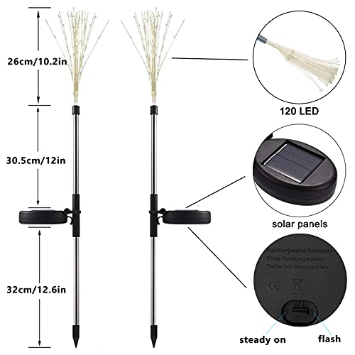 NiniTe LIGHTS 2 Pack Solar Garden Lights, 120 LED Solar Firework Lights Outdoor, Decorative Stake String Lights for Walkway Backyard Pathway Patio Christmas Wedding Party (2, Warm White) - Image 2