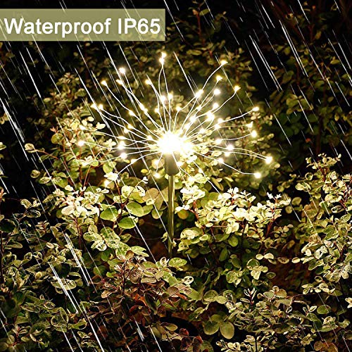 NiniTe LIGHTS 2 Pack Solar Garden Lights, 120 LED Solar Firework Lights Outdoor, Decorative Stake String Lights for Walkway Backyard Pathway Patio Christmas Wedding Party (2, Warm White) - Image 4