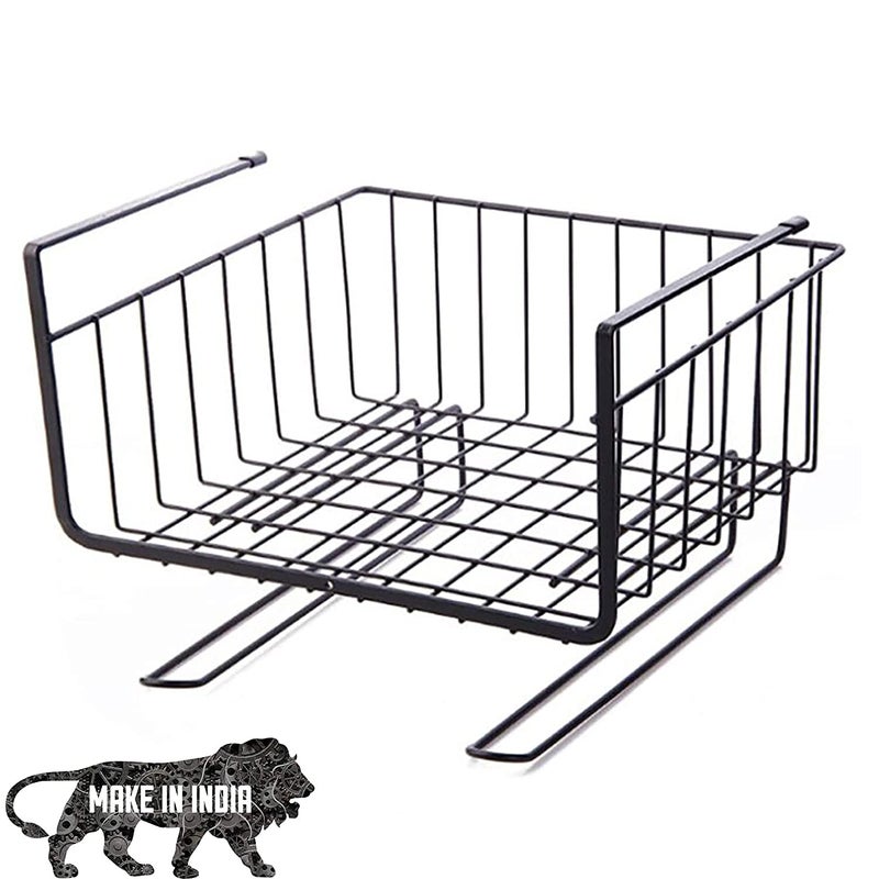 ATHA Metal Multipurpose Under Shelf Hanging Basket Hanger For Kitchen Bathroom Office Cupboard Cabinet Storage Organization BlackWhite - Image 1