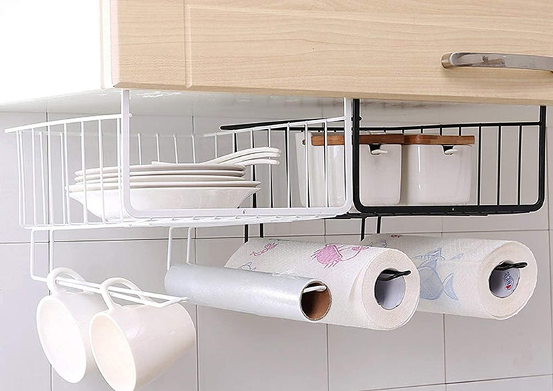 ATHA Metal Multipurpose Under Shelf Hanging Basket Hanger For Kitchen Bathroom Office Cupboard Cabinet Storage Organization BlackWhite - Image 2