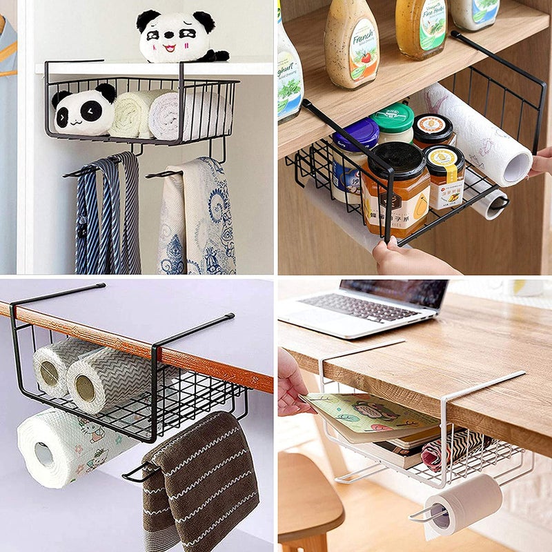 ATHA Metal Multipurpose Under Shelf Hanging Basket Hanger For Kitchen Bathroom Office Cupboard Cabinet Storage Organization BlackWhite - Image 3