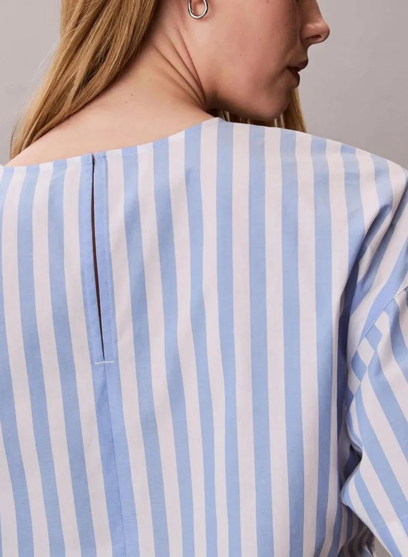 Calvin Klein Blue Descent Two Color Wide Stripe Cotton Poplin Wrap Top for Women | Best Price UAE