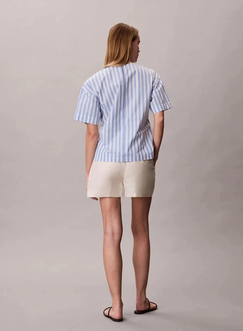 Calvin Klein Blue Descent Two Color Wide Stripe Cotton Poplin Wrap Top for Women | Best Price UAE