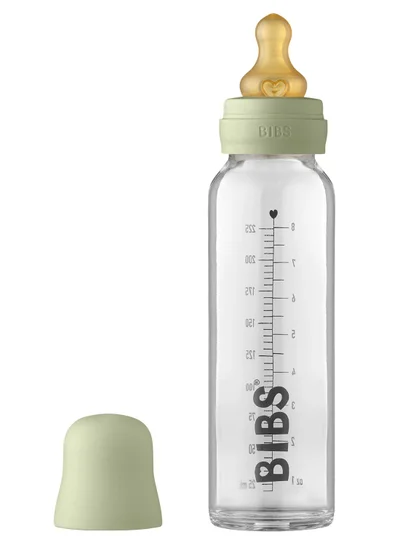 BIBS Baby Glass Feeding Bottle For 0M+, 225 ml - Sage