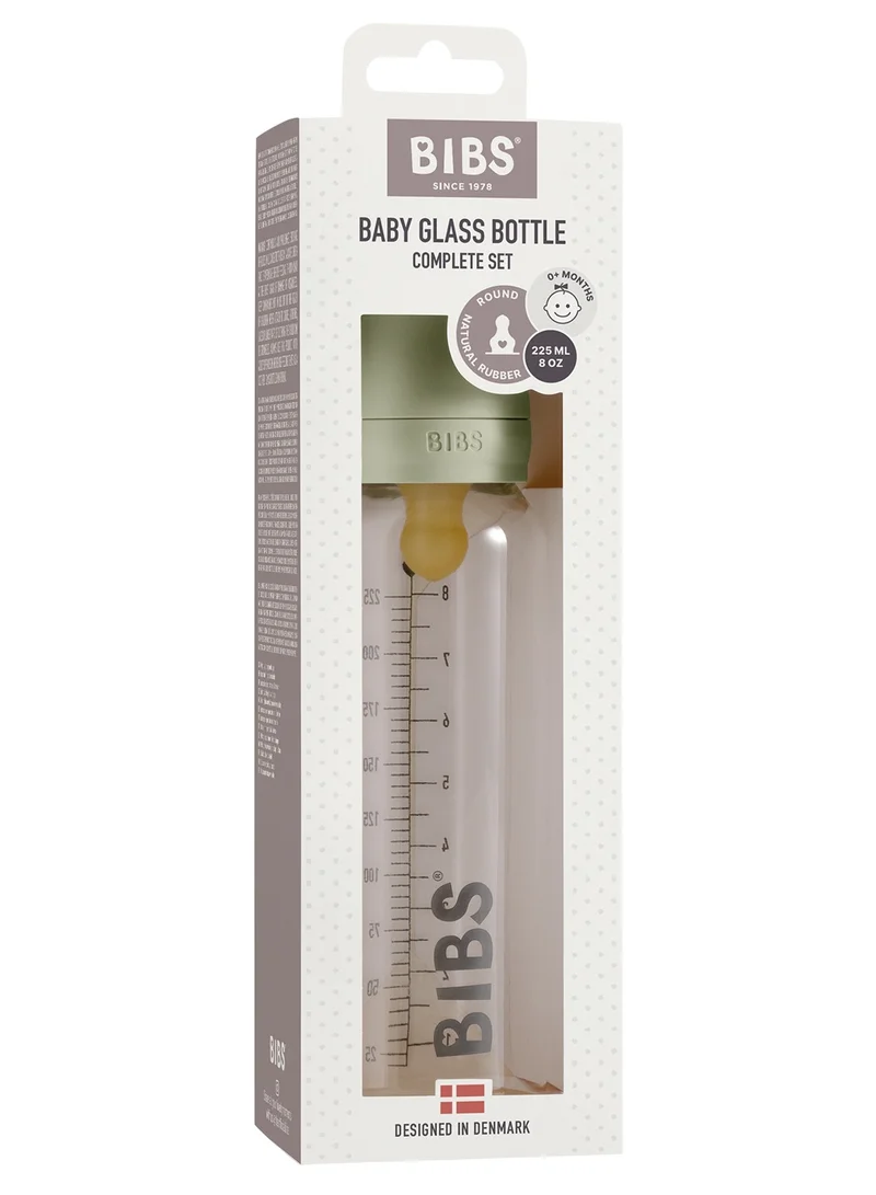 BIBS Baby Glass Feeding Bottle For 0M+, 225 ml - Sage