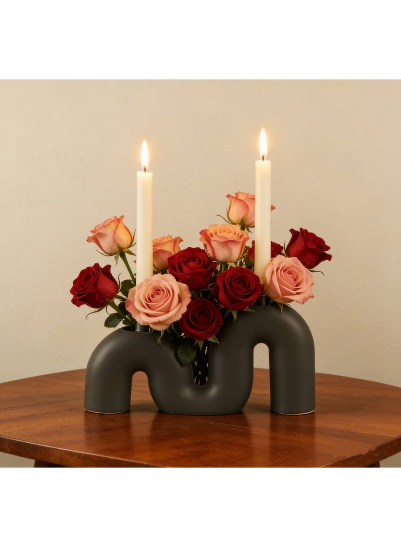 Firasa European-style simple romantic creative ceramic candlestick Ceramic Candle Holder Black Ramadan Eid premium gift Home Decor - Image 1