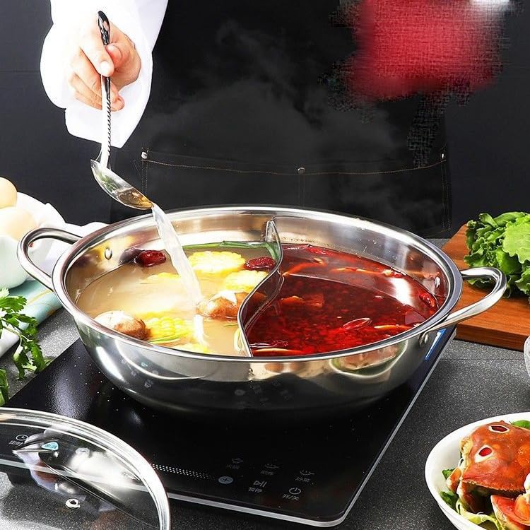 VBM Stainless Steel Hot Pot Set - Ideal for Family Gatherings Traditional Hot Pot Meals Stainless Steel Hot Pot - Perfect for Boiling, Steaming, and Slow Cooking - Image 2