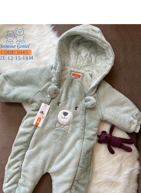 Senior Gentle Mint Color Three-layer Jumpsuit with Soft Fur Face, Printed Waterproof Lining and Fiber Layer in the Middle